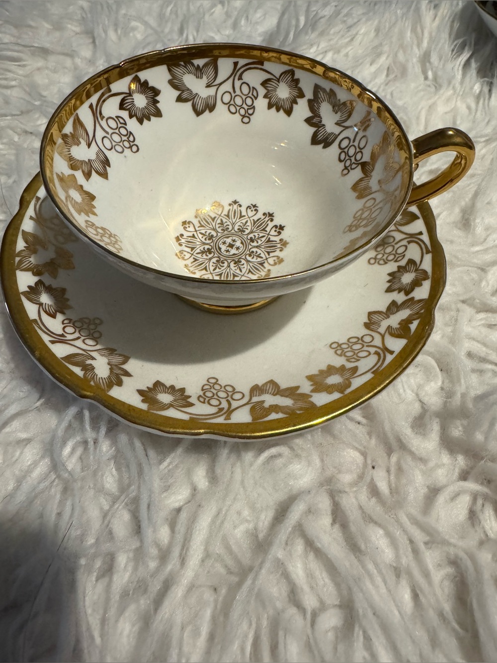 Vintage Gold Floral Teacup & Saucer Bone China Cottagecore Coquette Tea Set